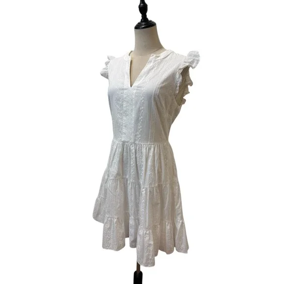 Laundry Shelli Segal White Eyelet Dress Sz 10 Tired Flutter Sleeve Graduation - Picture 3 of 7